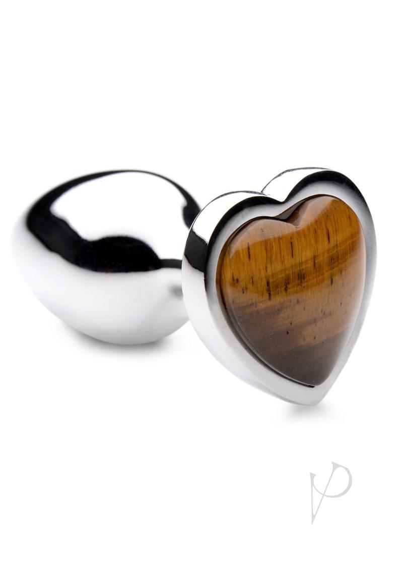 Booty Sparks Gemstones Tiger Eye Heart Anal Plug - Small - Brown